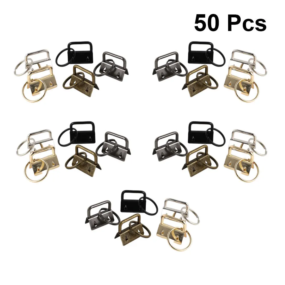 50pcs Luggage End Caps Bag Straps Metal Keychain Fob Hardware Fashion With Keychain Diy Craft Accessories Wristlet Key Ring
