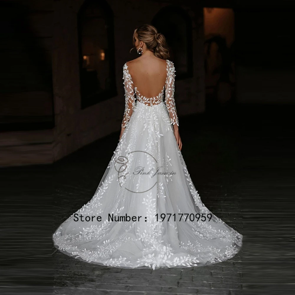 Gorgeous Wedding Dresses Deep V Neck Long Sleeves Applique Elegant Bride Gowns Sexy Open Back Court Train vestido de noiva 2024