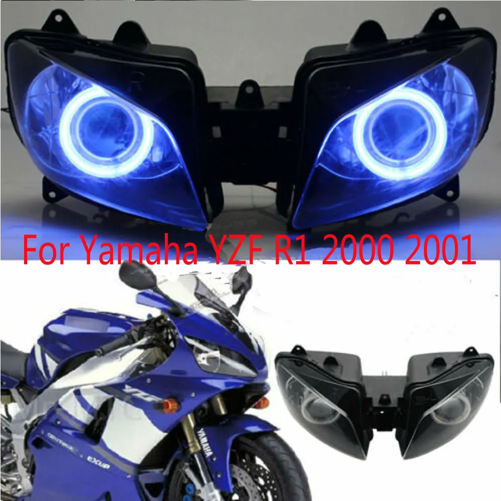 Mototcycle Headlight Headlamp Custom Angel Eyes LED Head Light For Yamaha YZF R1 YZF-R1 2000-2001 Head Lamp Headlight Assembly