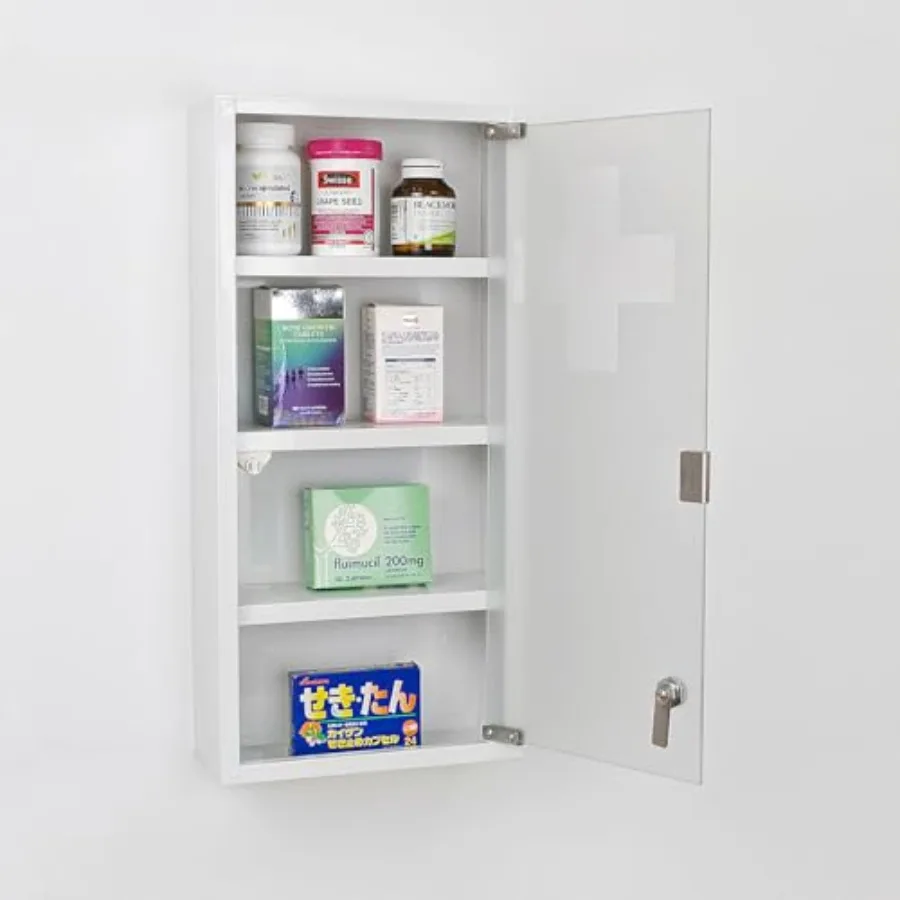 

Locking Stainless Steel Medicine Cabinet 4 Tier Wall Mounted Storage Cabinet Durable Stainless Steel Surface or Flush Mount Ide