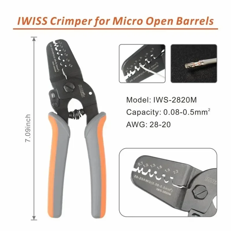 IWISS IWS-2820M Mini Micro Open Barrel Crimping PlierIWS-2412M JAM MolexTyco JST Terminals and Connectors Mini Hand Crimper Tool