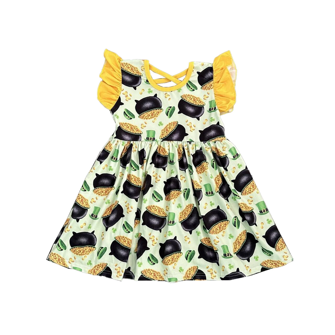 

Toddler Girls Boutique St Patrick’s Dresses Pearl Sleeves Shamrocks Lucky Charm Girls Dresses