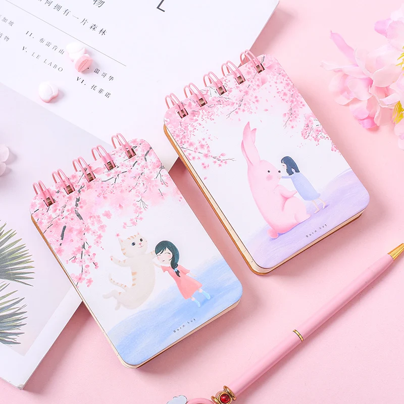 4pcs/set A7 Cartoon Coil Book Student Pocket Notebook Small Fresh Portable Mini Notepad Kawaii Stationery School Office Supply