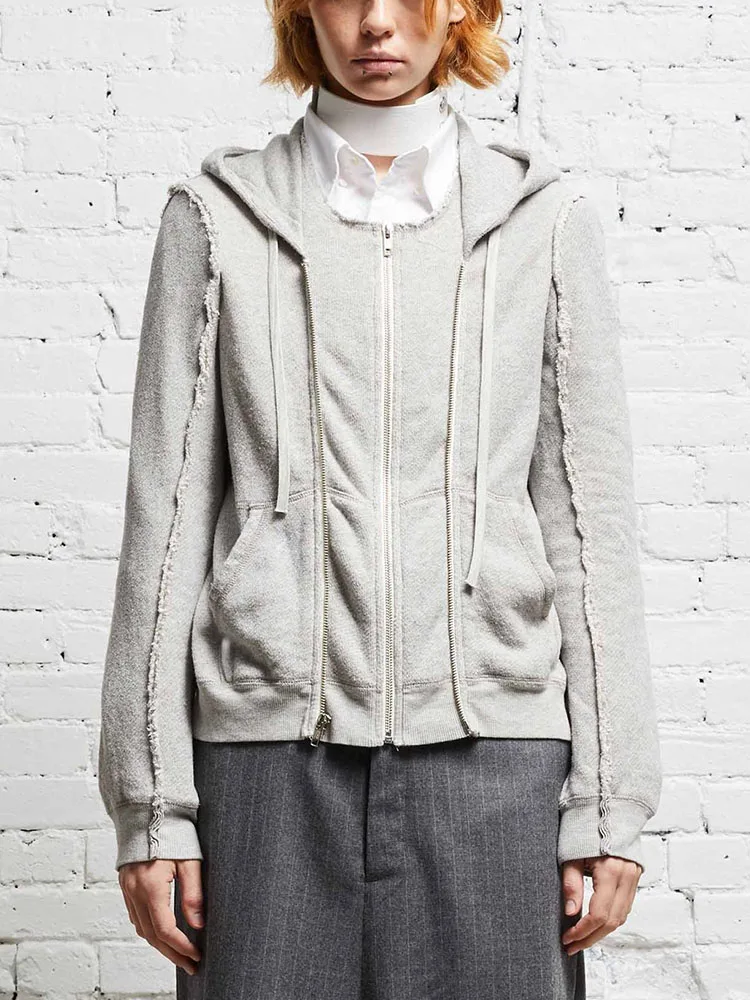 

Женская одеждаingy2k, осенне-зимняя женская толстовка с капюшоном и двойной молнией, внешняя строчка, 2024, свободный модный топ с длинными рукавами