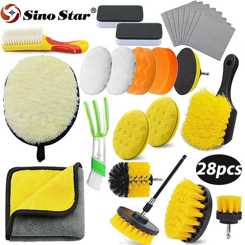 

Car Detailing Cleaning Drill Brush Kit Brush Set for Cleaning Wheels Interior Exterior Leather Dashboard Air Vents Nano Coating