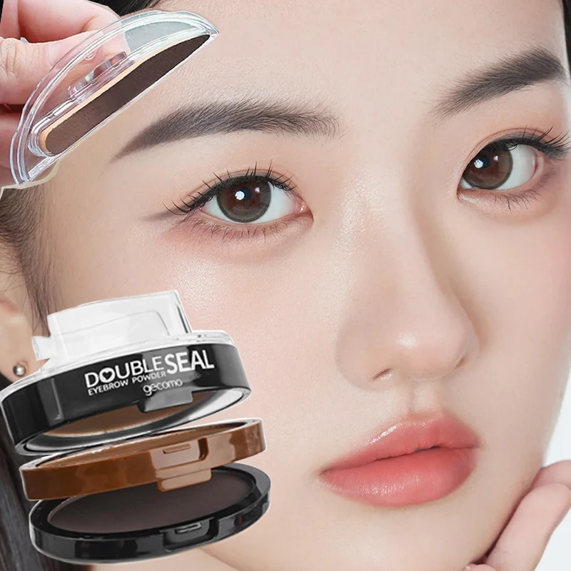 Two Tone Eyebrow Powder Stamp with Brush Double Seal Waterproof Sweat Resistant Lasting Smudge Proof Natural Brow Shaping Makeup