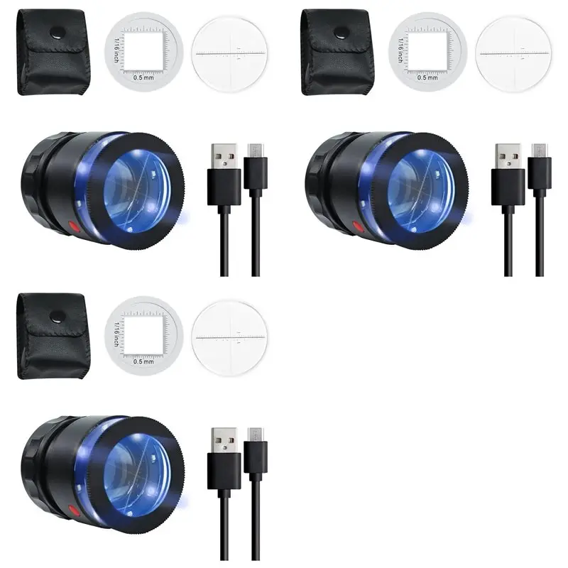 

A09P 3 шт. лупа 10X, перезаряжаемая лупа со светодиодной подсветкой и шкалой, лупа с регулируемым фокусным расстоянием