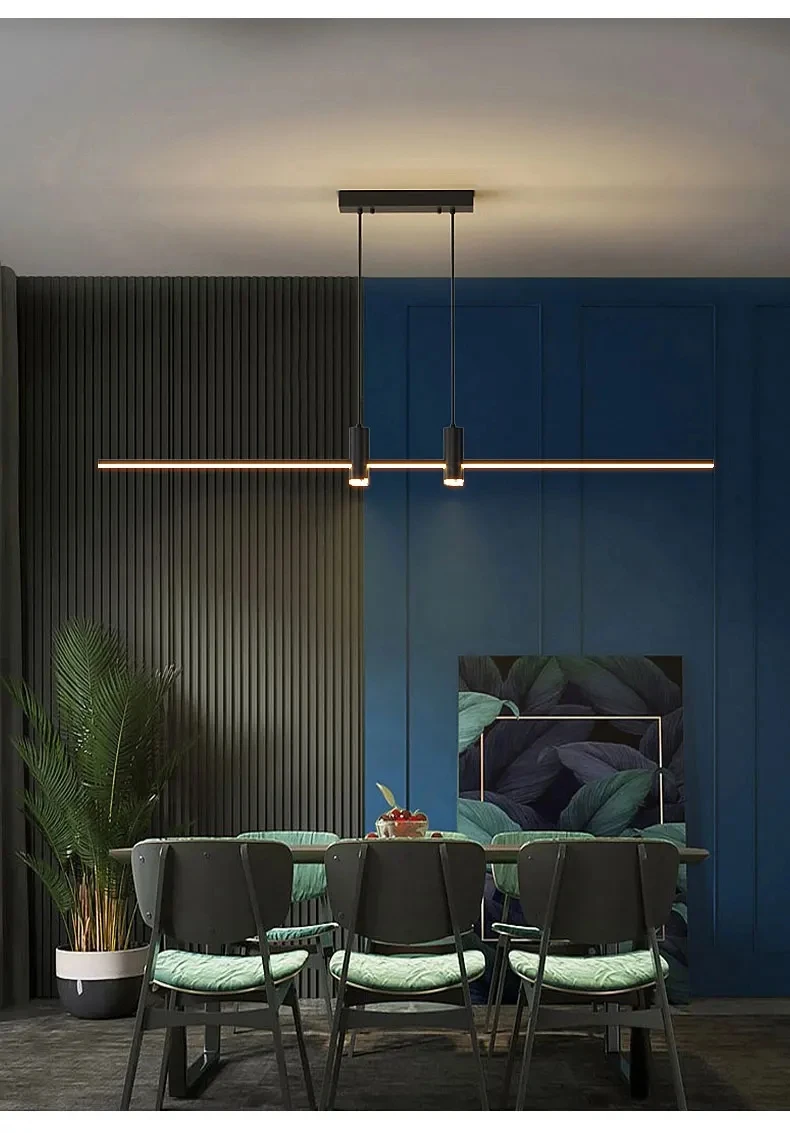 

simple modern minimalist lines Nordic Dining table light creative bar counter long strip designer lamps Dining room chandelier