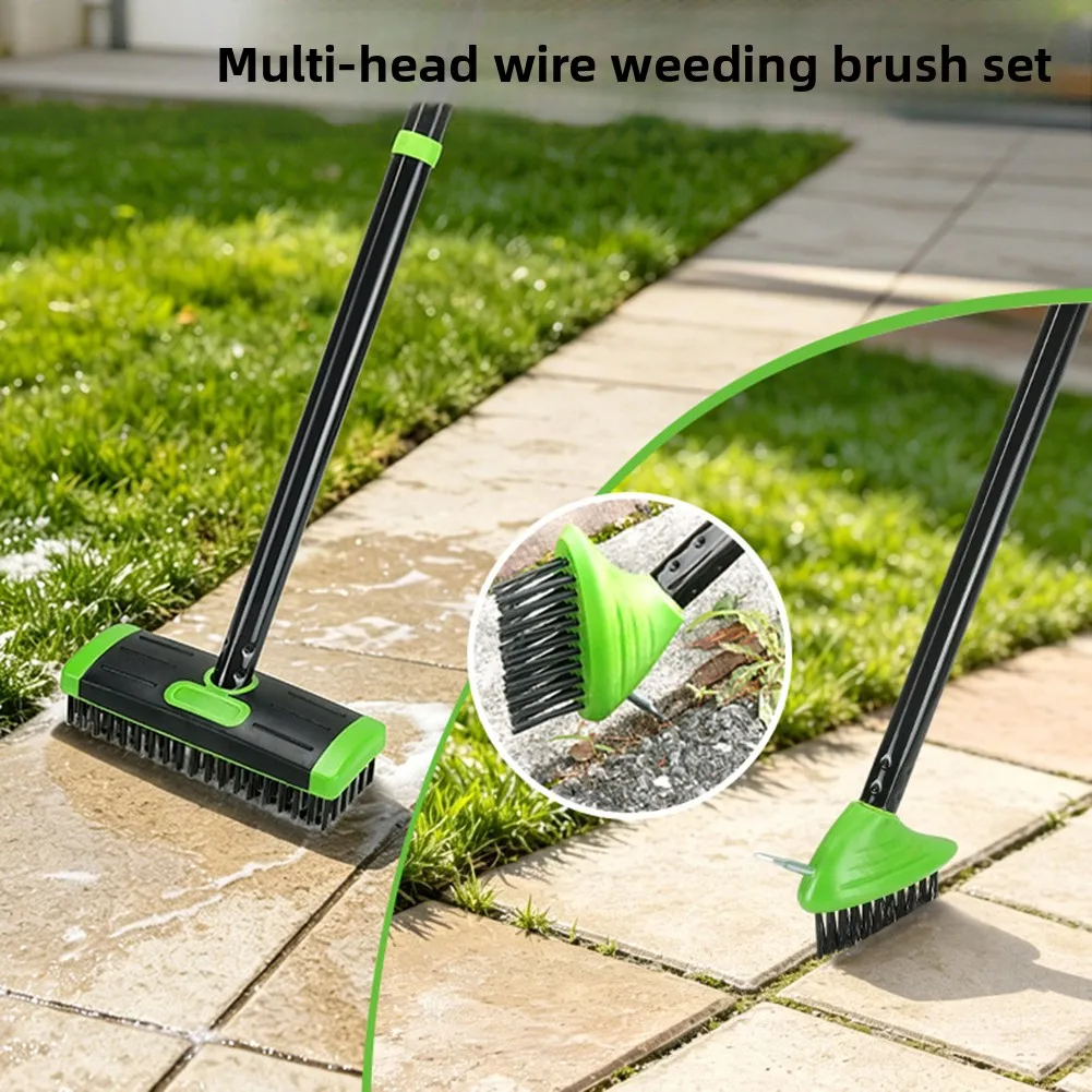 3 In 1 Telescopic Garden Weeds Brush Cleaner Set,Weeds Remover Tool,Steel Wire Brush Scraper Set For Garden Stone Pathways