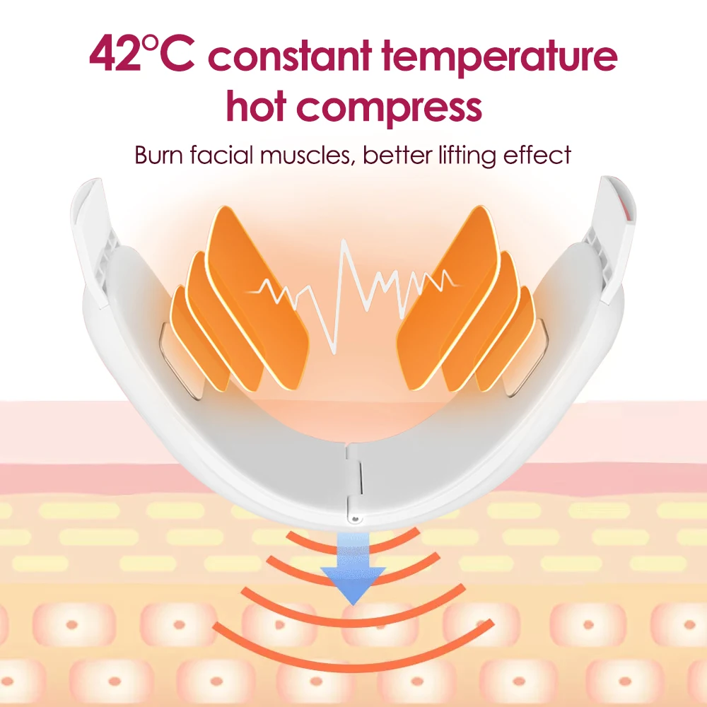 V Face Beauty Device Micro-current Vibration Face Lifting Massager 42°C Hot Compress Skin Firming Shaping Facial Slimming Band