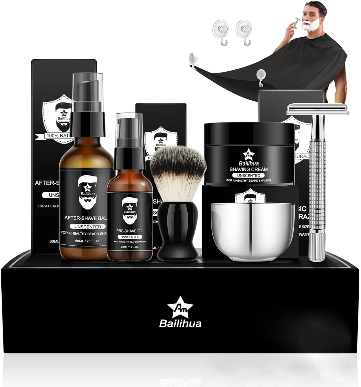 

Shaving Kit for Men, Shaving Cream, Pre Shave Oil, Aftershave Balm for Men, Shaving Brush & Bowl, Apron Bib Gift Sets