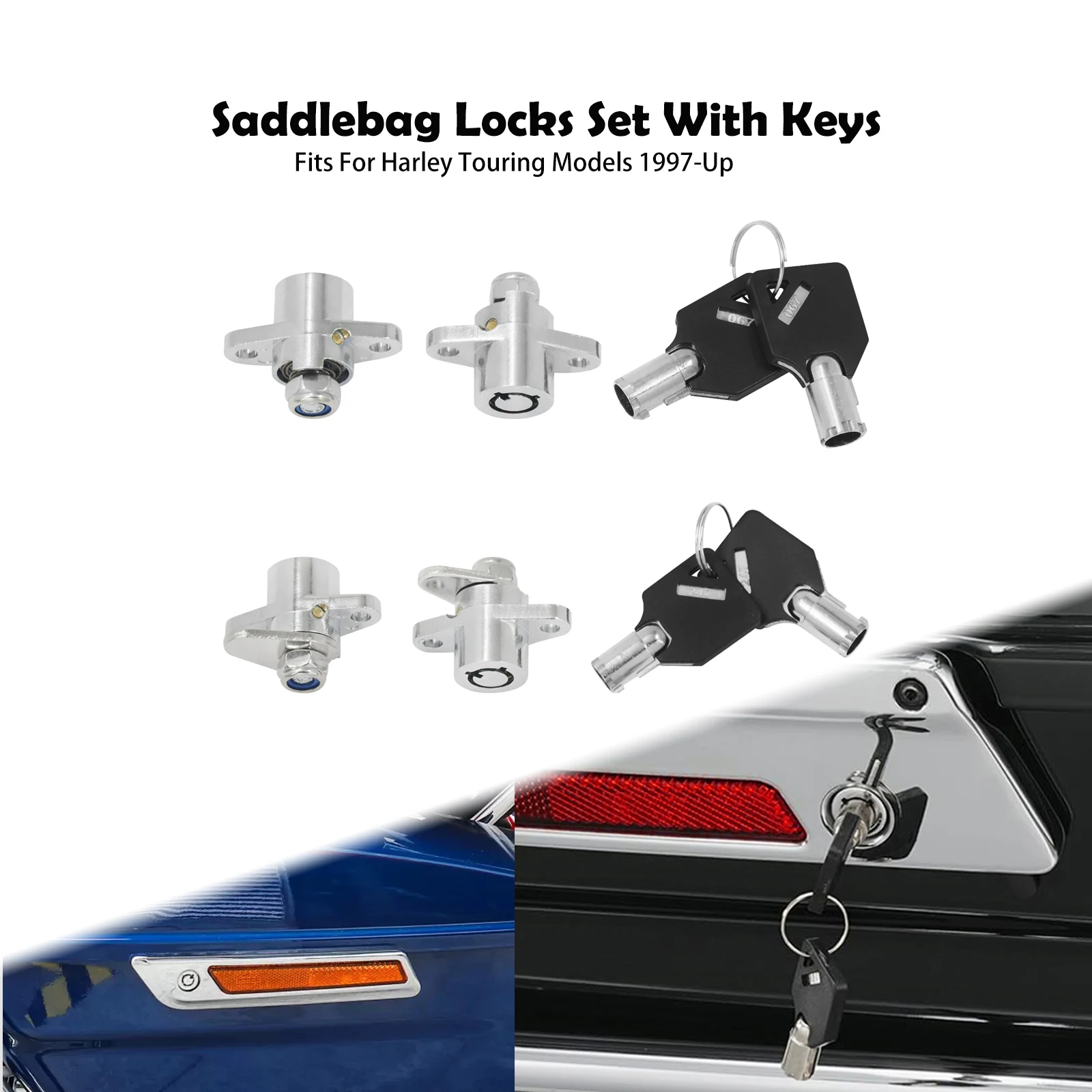 

Motorcycle Hard Saddlebag Locks With Keys Set For Harley Touring Road King Road Glide Electra Street Glide FLTRX FLHR 1993-Later