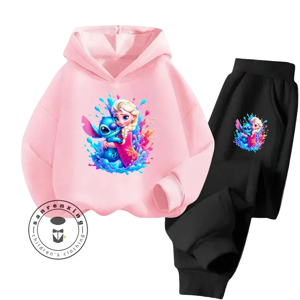 2024 Frozen Cartoon Hip Hop Long Sleeve Sets for Kids 3-14 Years Old Streetwear Modern Style Fall and Winter Hoodie Tracksuit