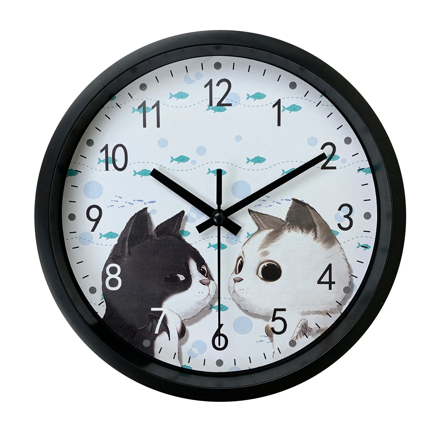 Cute Black cat White Cat design wall clock, 8-inch home mute clock, decorate living room, bedroom, den, bathroom, hallway