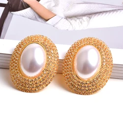 New Arrival Luxury Pearl Crystals Round Drop Earrings High-Quality For Women Fashion Earring Daily Birthday Party Jewelry Gifts