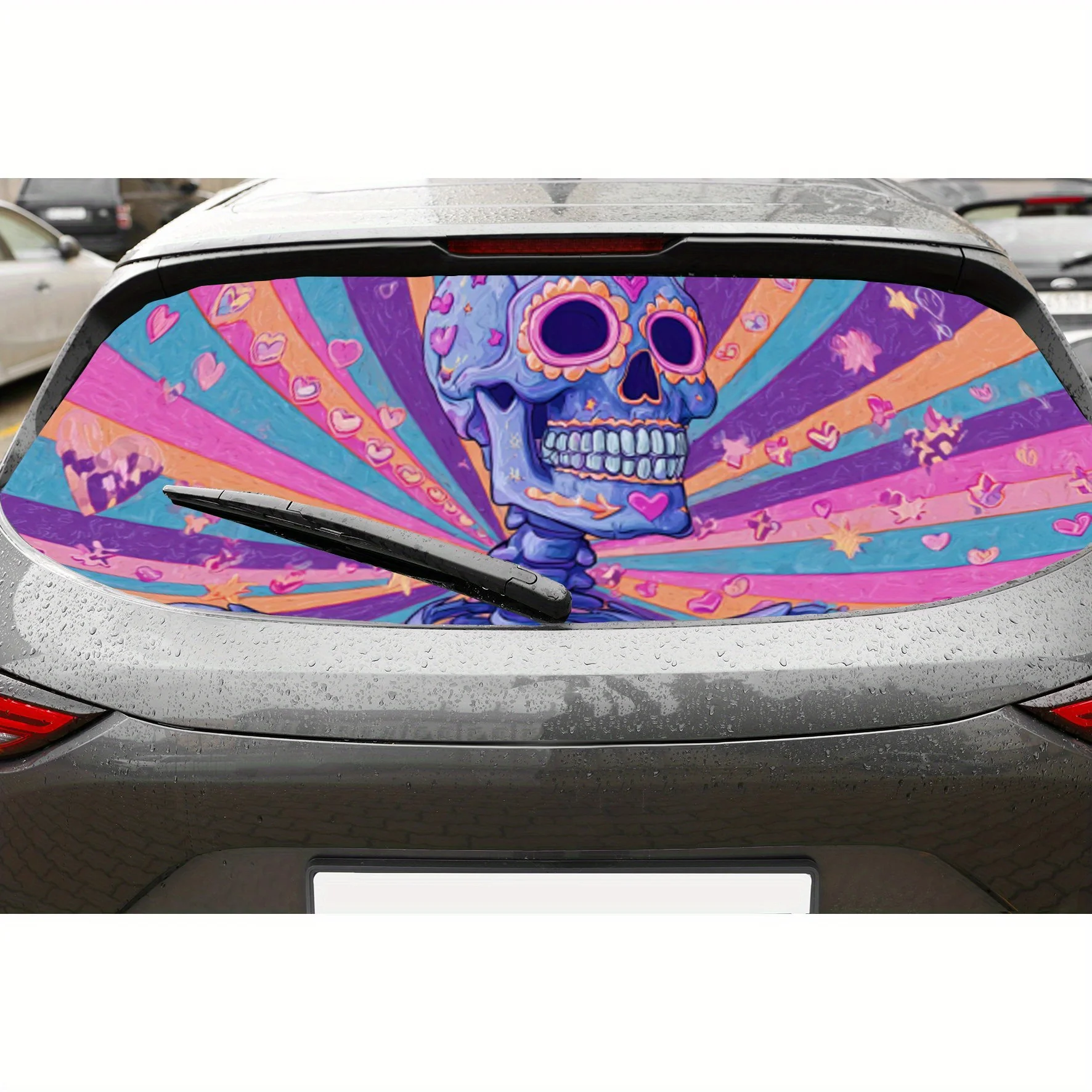 Rainbow hippie skull car rear window vinyl wraps sticker,auto art sticker,self-adhesive waterproof rear window decoration,genera