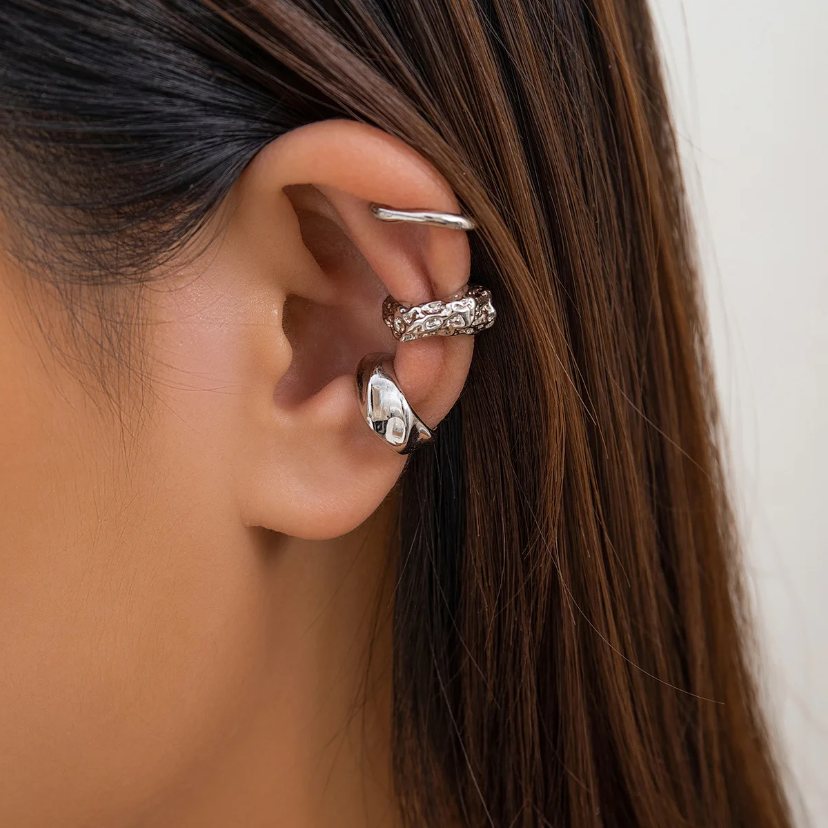 3pc Geometric Ear Cuff Earrings Set for Women, No Piercing