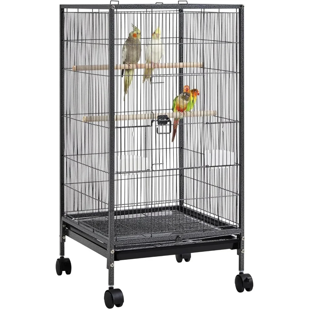 40 Inch Wrought Bird Cage Open Top Parrot Cage with Rolling Stand for Parakeets Cockatiels Lovebirds Canary Small-Sized Birds