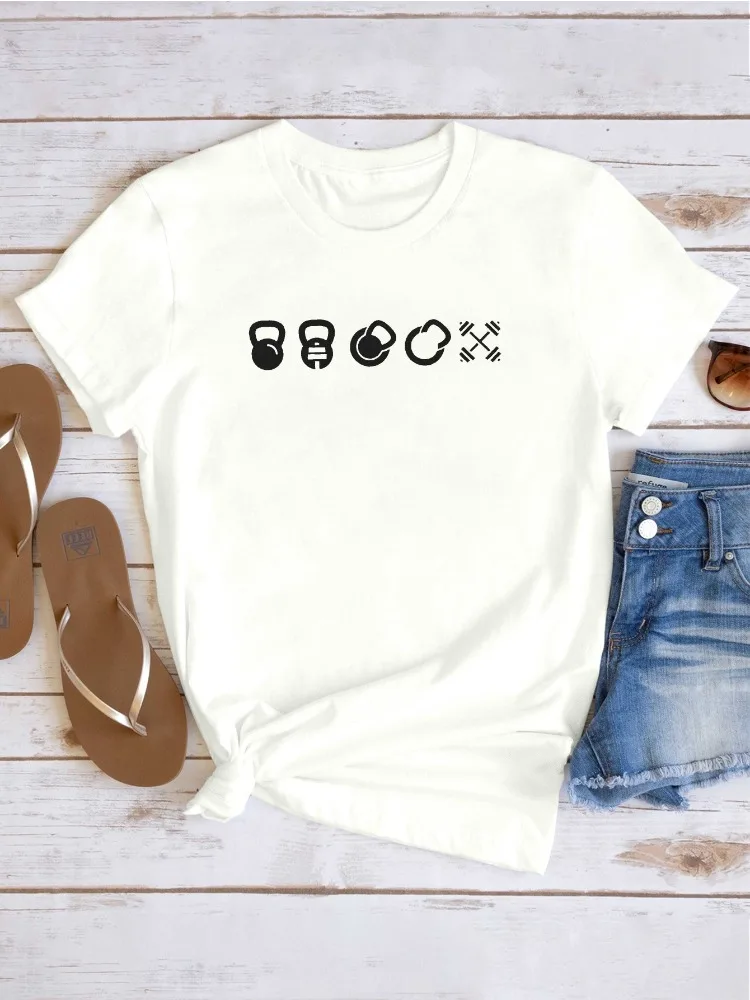 تي شيرت نسائي مطبوع من القطن الخالص كاجوال بأكمام قصيرة ورقبة دائرية مناسب لجميع المواسم تي شيرت مريح ومتعدد الاستخدامات