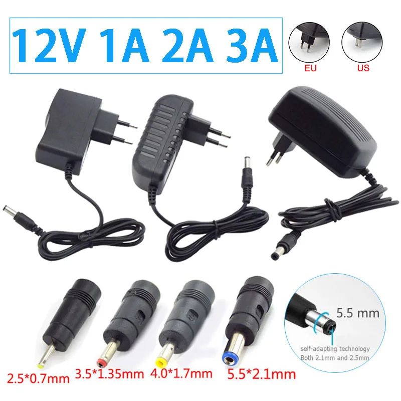 5.5*2.1mm 4.0*1.7mm 3.5*1.35mm 2.5*0.7mm Plug AC / DC Adapter DC 12V 1A 2A 3A AC 100-240V Converter Power Supply Charger