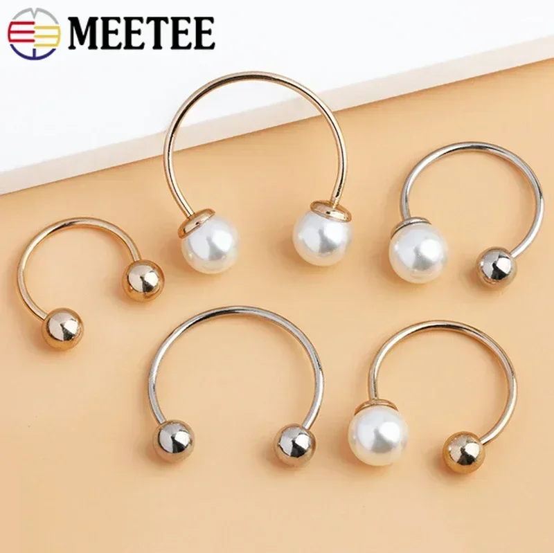 2/5Pcs Metal O Ring Buckle Pearl Button Screw Detachable Collar Decorative Buttons DIY Clothing Carabiner Belt Clip Brooch Hook