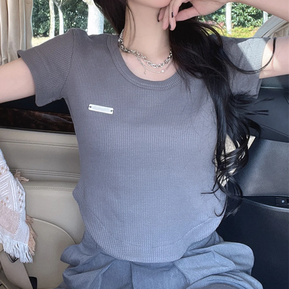 Right-shoulder T-shirt T-shirt Retro Sexy Simple Street Sweet Y2K Polyester S-XXL Slim-fitting Short Hot Girl Top