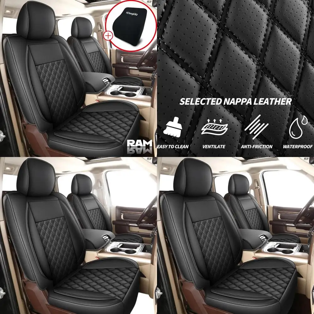 

Luxury Leather RAM Seat Covers, Custom Fit for 2002-2024 1500/2500/3500 Models, Compatible with Various Cab Sizes, Includes Cush