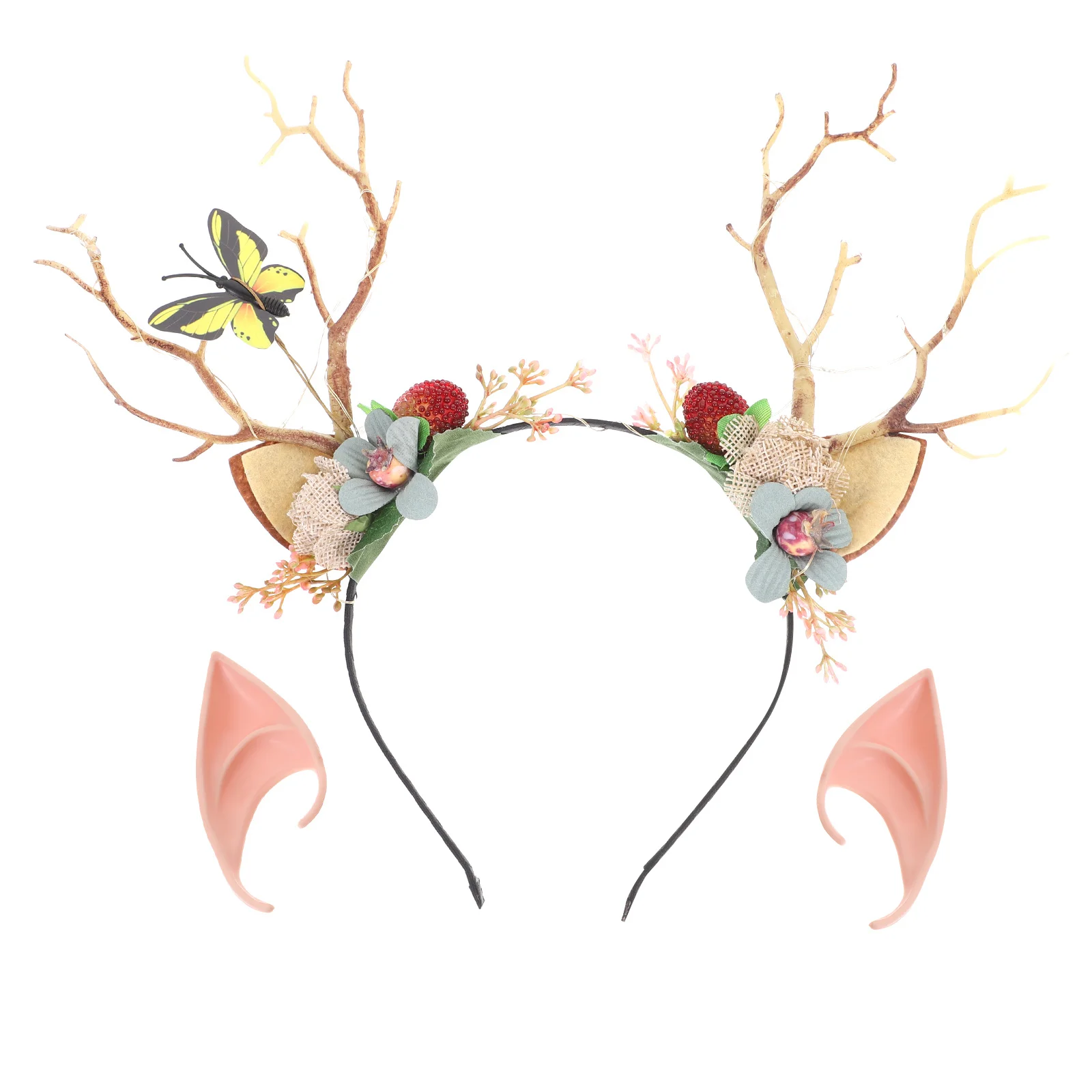 1 ensemble oreilles d'elfe couronne Branches bandeau éclairer oreilles de fée accessoires de Cosplay pour accessoire de Costume de fête d'halloween