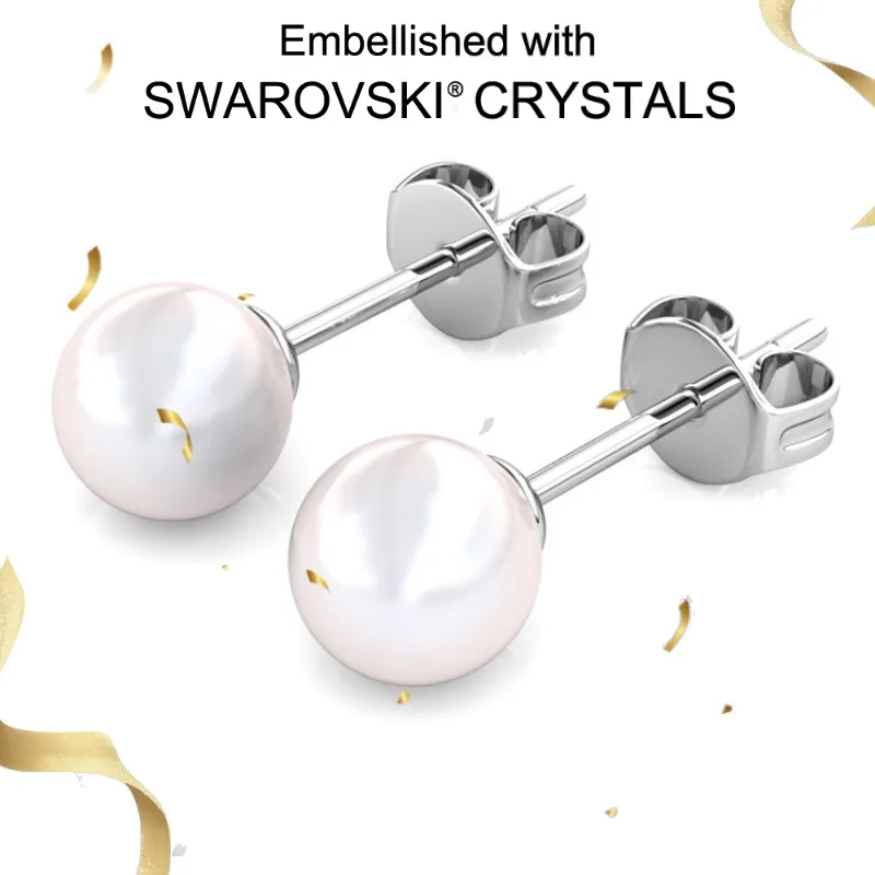 

Daisini Exquisite Round Beads Stud Earrings Embellished with Swarovski Pearl Piercing Ball Bead Party Bridal 18k Gold Plated