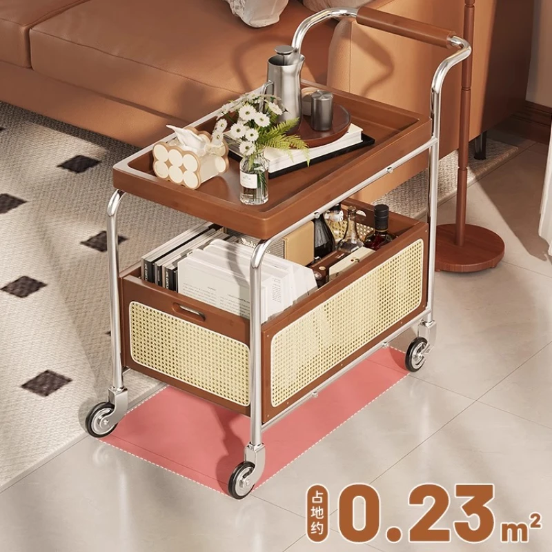 Vintage Rolling Side Table Mid-Century Mobile Kitchen Cart with Wheels for Sofa Bedside Tables Double