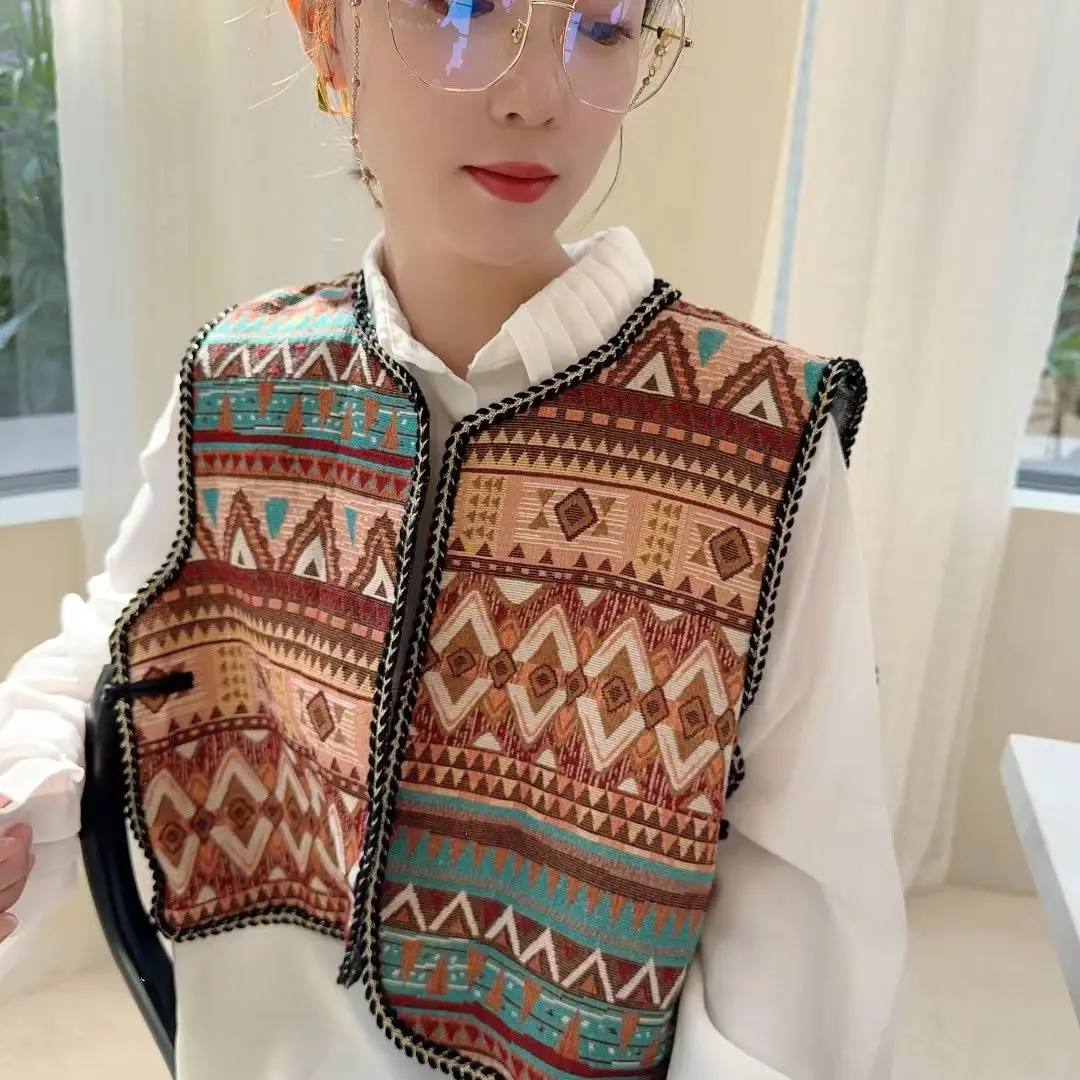 Spring Ethnic Style Womens Embroidered Vest Cardigan Waistcoat