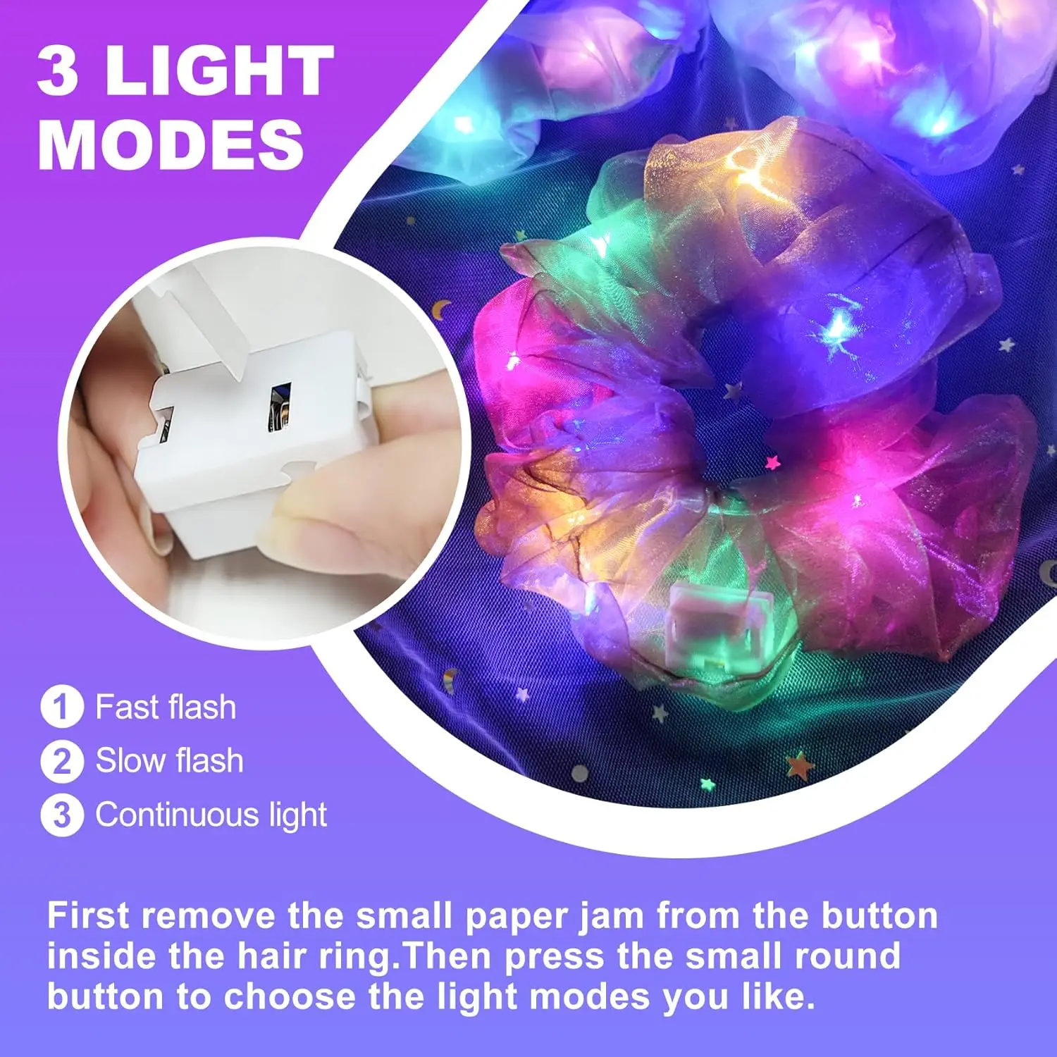 1pcs LED Light Up Scrunchies Double-layer LED Scrunchy Hair Ties Glow in The Dark Party Supplies Women Girls Neon Party Gifts