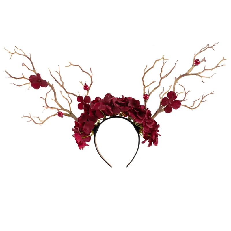 Fascia per capelli di Halloween Gothic Retro Black Rose Tree Branch Hairband fiori Vintage farfalla costumi Cosplay copricapo