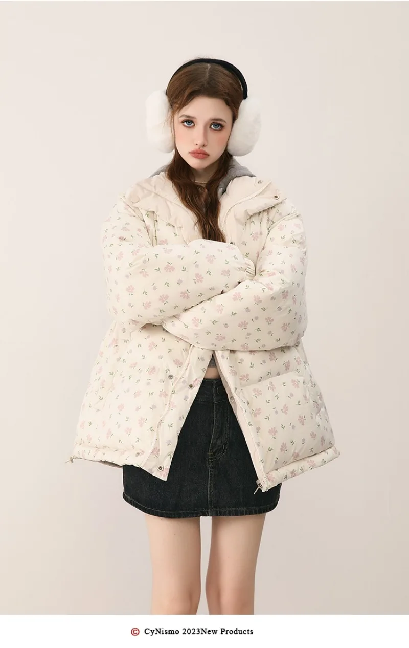 Trendy Double-sided Floral Cotton Coat with Thickened WarmthParkas New Winter Women\'s Korean Version Jacket Female Clothing