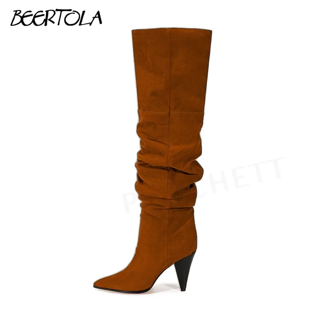 

Pointed Cone Heel Fashion Boots High-Top Super High Heel Multi-Color Large Size Boots Over The Knee Pleated Women's Boots