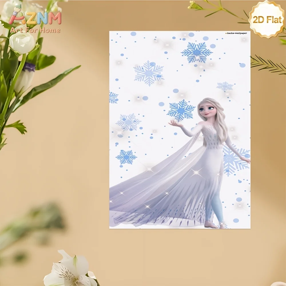 AZNM Frozen Elsa Snowflake - Lienzo decorativo sin marco para pared, póster colorido con dibujos animados de princesas de Disney, para habitación de niños, sala de estar, hogar