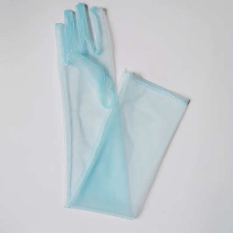 Guantes largos transparentes finos de encaje Sexy para mujer, tul suave, manga transpirable, guantes de novia sólidos, accesorio de boda, protección solar