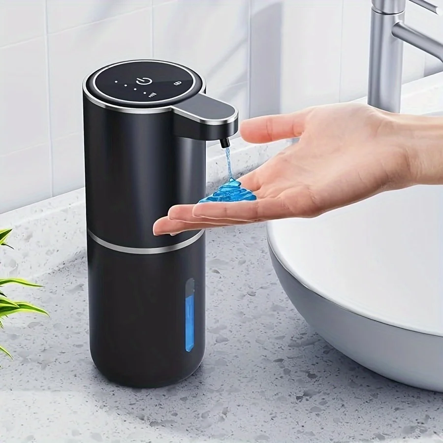 

380ml Touchless Automatic Soap Dispenser – Wall-Mounted, USB Rechargeable Battery, Modern Black Design for Bathroom & Kitchen