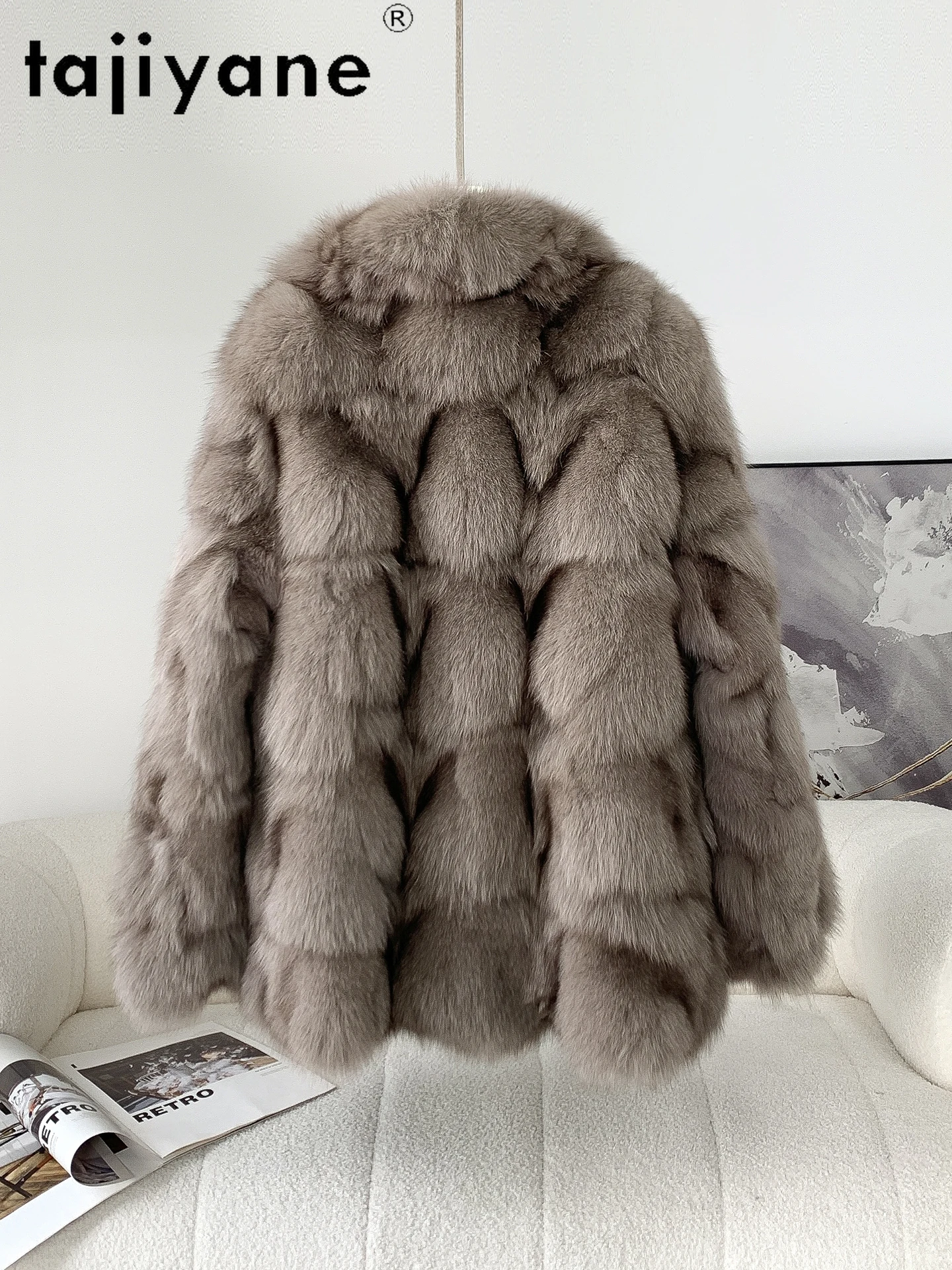 TAJIYANE 100%天然フォックスファーコート レディース 本物の毛皮ジャケット 冬服 女性用衣料 2025 グラマラスな毛皮ジャケット ファー婦人服