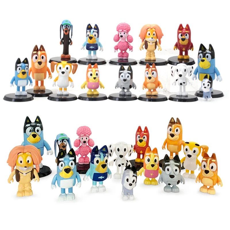 6/8/14 pièces Bingo et Bluey série familiale Anime figurine modèle mignon Mini PVC poupées ornements enfants anniversaire décoration jouets