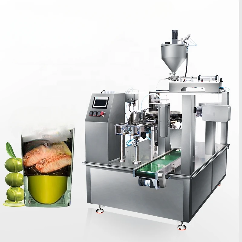 Full Automatic Filling Sauce Jam Butter Honey Edible Vegetable Olive Oil Sealing Stand Up Pouch Liquid Doypack Packing Machine