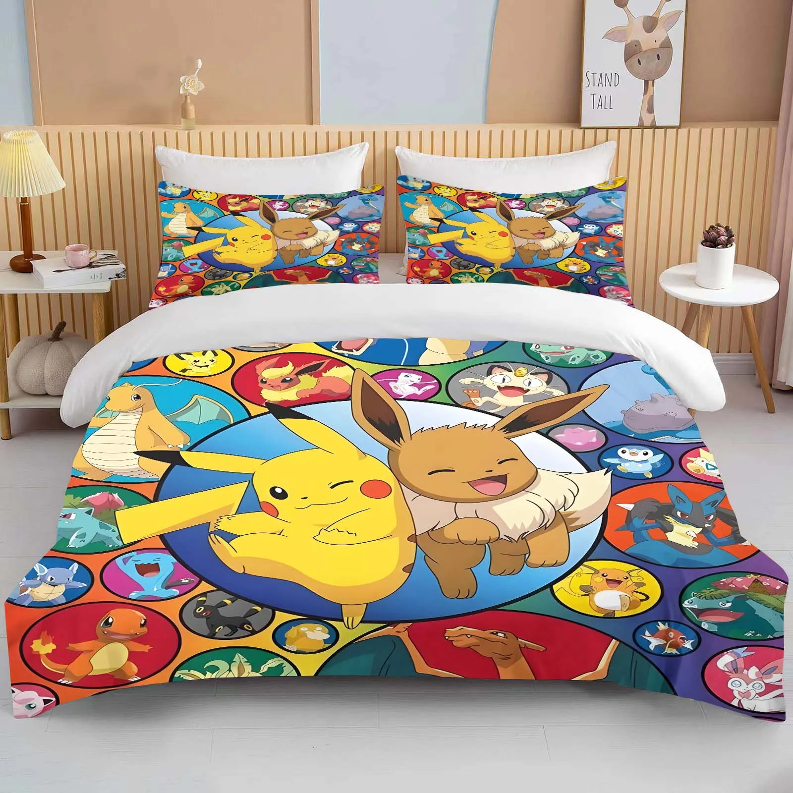 Imagem -04 - Pokémon Pikachu Impresso Bedding Conjunto para Adultos Quarto Duvet Microfiber Bed Cover Anime Cartoon Fronha 10 Tamanhos