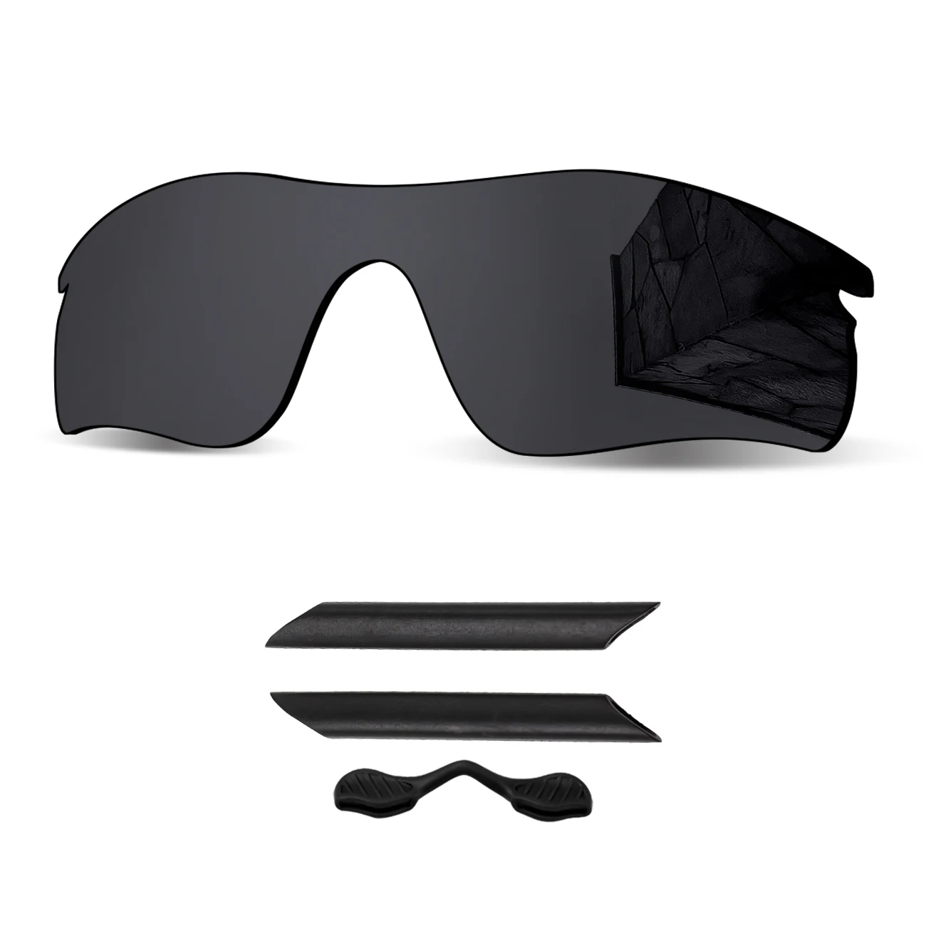 Black Rubber Kit & Polarized Replacement Lenses for Oakley RadarLock Path Asian Fit OO9206/RadarLock Path OO9181 Frame