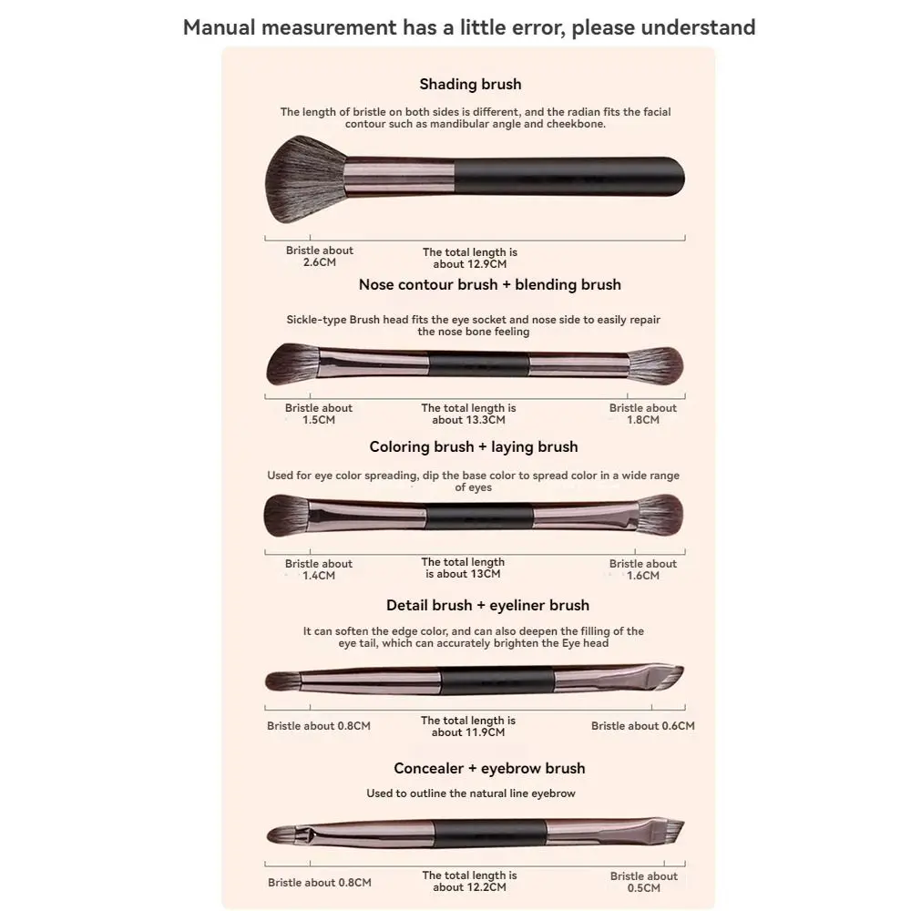 휴대용 양면 아이섀도우 브러쉬 세트, 아이라이너 브러쉬, 눈썹 연필, 여행용 메이크업 브러쉬 세트, 부드러운 화장품 브러쉬 키트