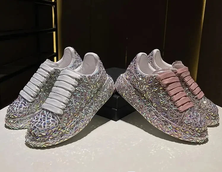 Zapatos informales cómodos con diamantes de imitación brillantes para mujer, zapatillas deportivas de calle para todas las estaciones