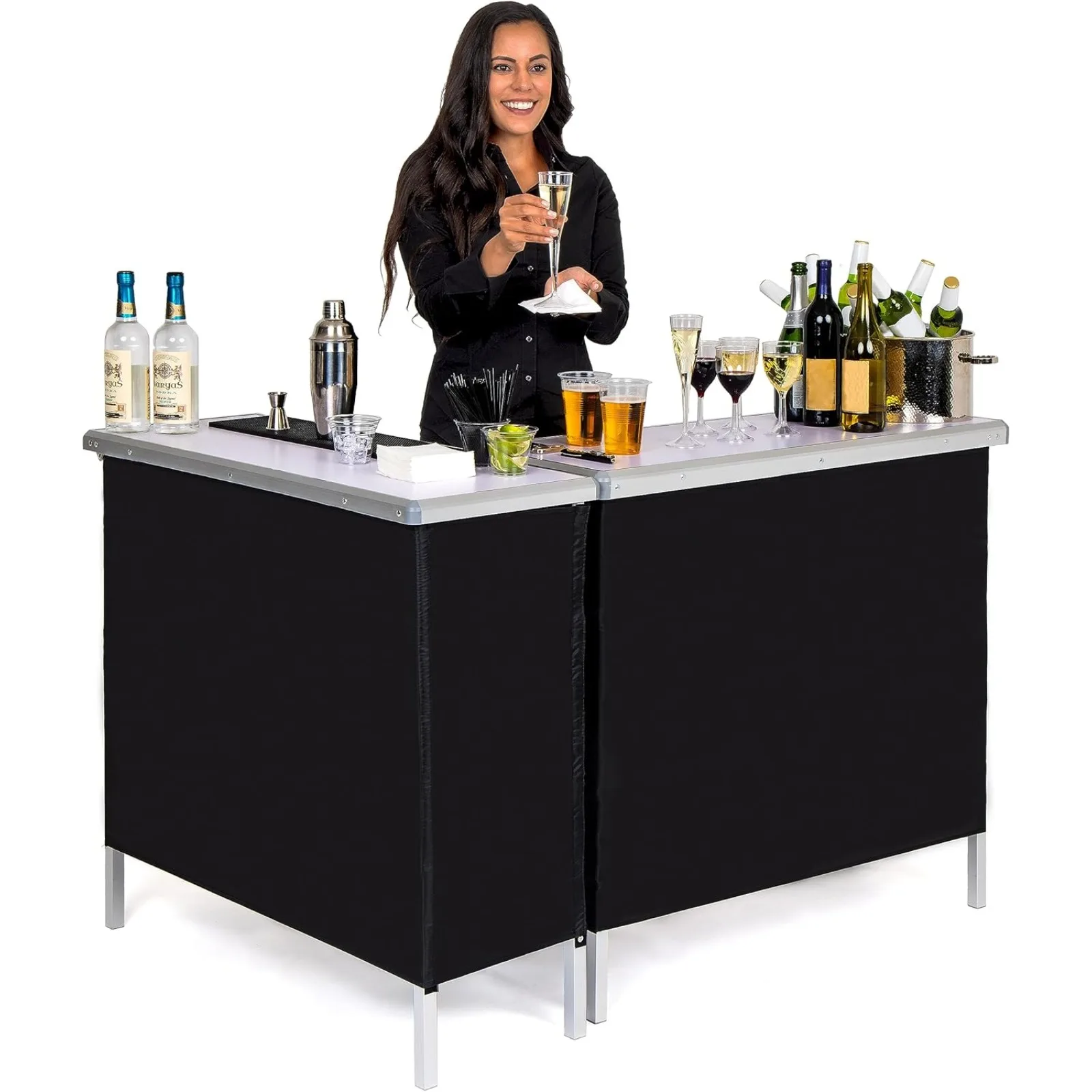 US GoBar Portable Double Bar Table Set - Mobile Bartender Station for Events - Includes Carrying Case - Standard or LED