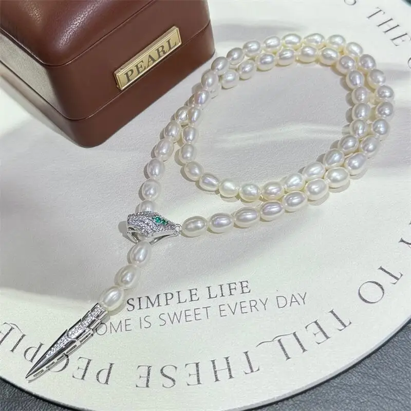 

Роскошное дизайнерское ожерелье из змеиного жемчуга для женщин, застежка-змея с платиновым покрытием, ювелирные изделия из натурального пресноводного жемчуга 6-7 мм