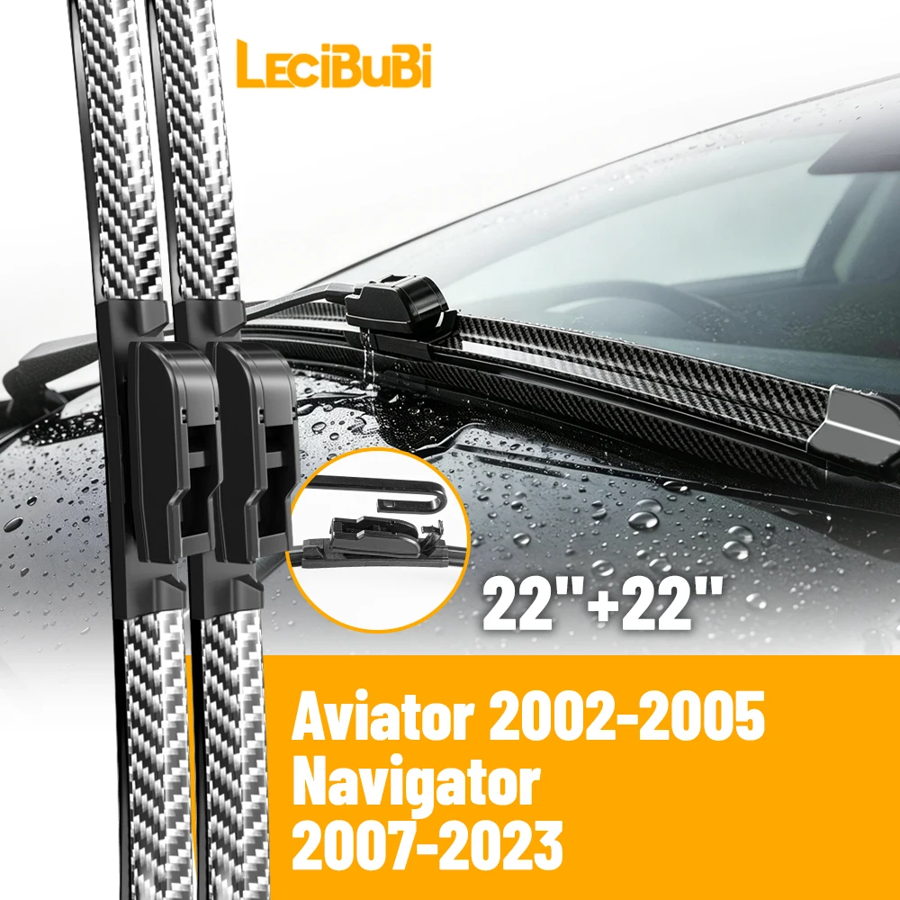 2 piezas de escobillas limpiaparabrisas delanteras para Lincoln Aviator Navigator, cepillos de goma de fibra de carbono, accesorios para coche, 22 "+22"