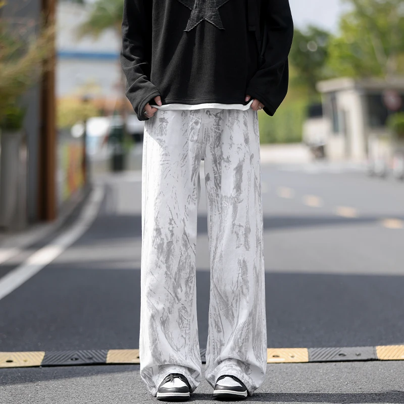 Pantalones vaqueros clásicos de pierna recta para hombre, pantalones vaqueros blancos con tinte anudado, pantalones casuales de moda Unisex, ropa de calle estilo Hip Hop lavada