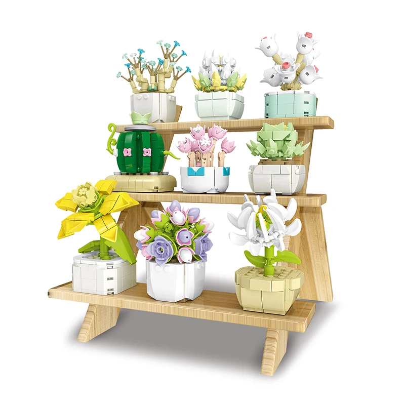Block City piante in vaso fai da te succulente Cactus Gypsophila Bonsai Tree giardini blocchi di costruzione romantici modello bambini set kit giocattoli